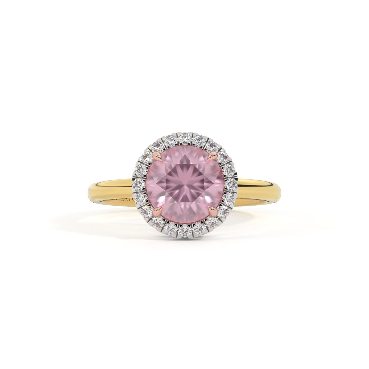 Halo Round Pink Sapphire 18K Yellow Gold Ring