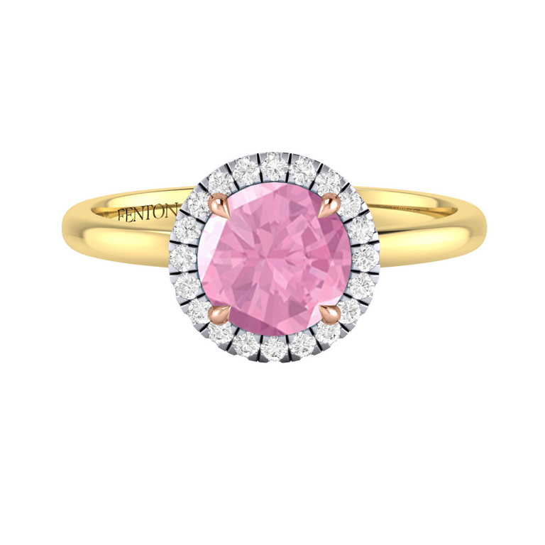 Halo Round Pink Sapphire 18K Yellow Gold Ring