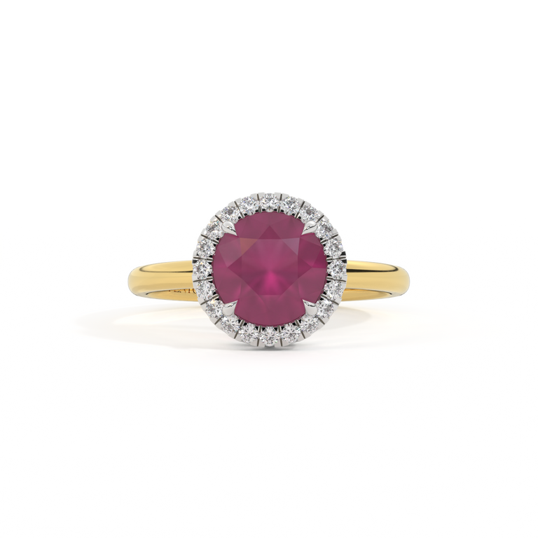 Halo Round Ruby 18K Yellow Gold Ring