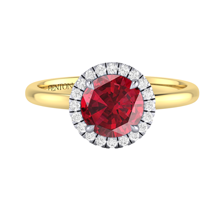 Halo Round Ruby 18K Yellow Gold Ring