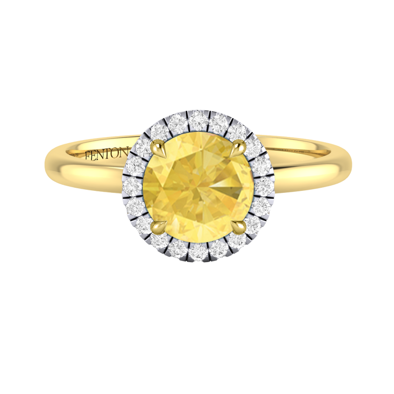 Private Sale Halo Round Yellow Sapphire 18K Yellow Gold Original