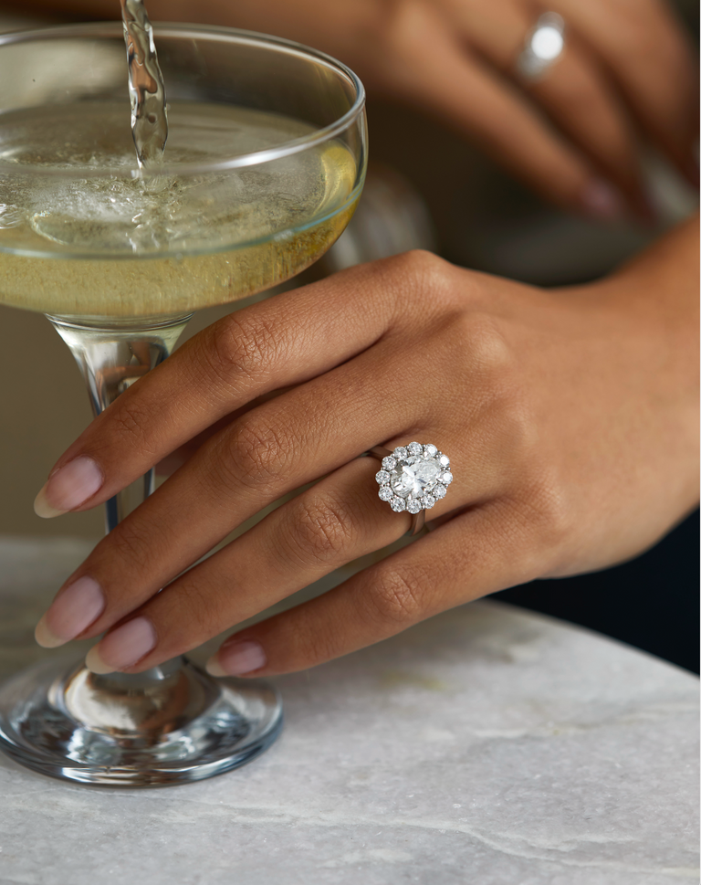 lab-grown Diamond Mayfair halo engagement ring London