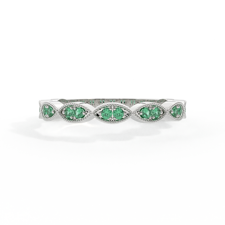 The Laurel, Emerald, 18K White Gold Ring
