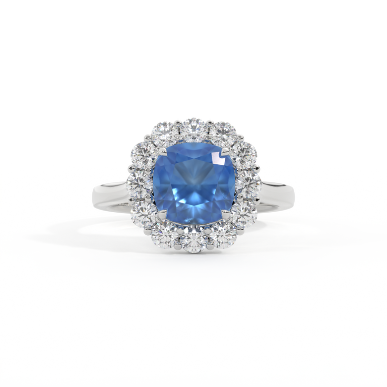 Mayfair Cushion Blue Sapphire Platinum Ring