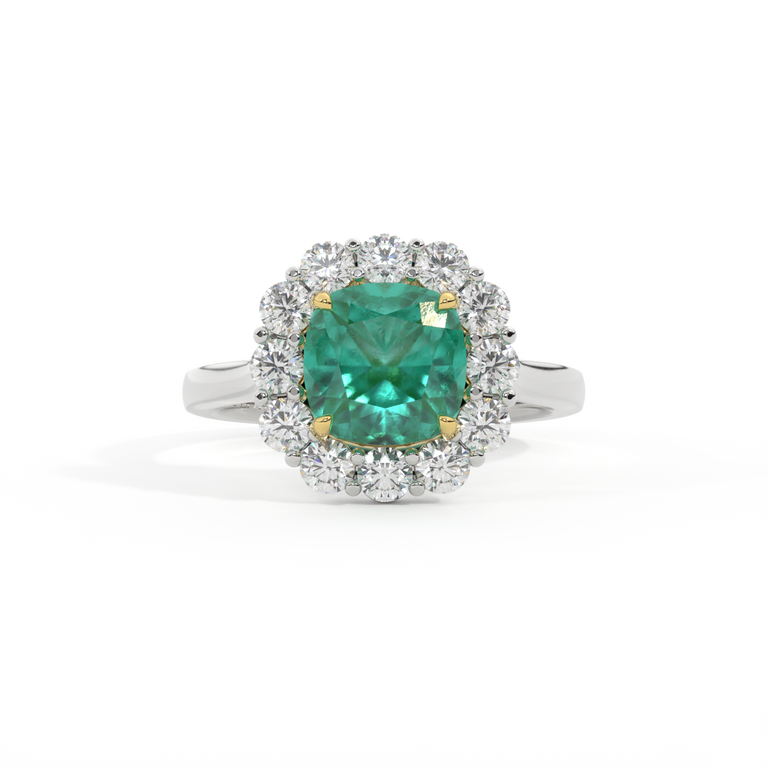Mayfair Cushion Emerald Platinum Ring