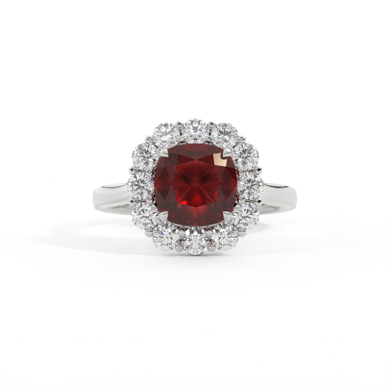 Mayfair Cushion Garnet Platinum Ring