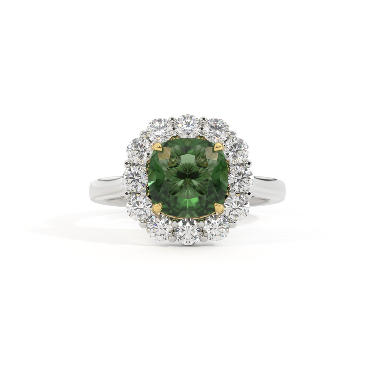 Mayfair Cushion Green Sapphire Platinum Ring