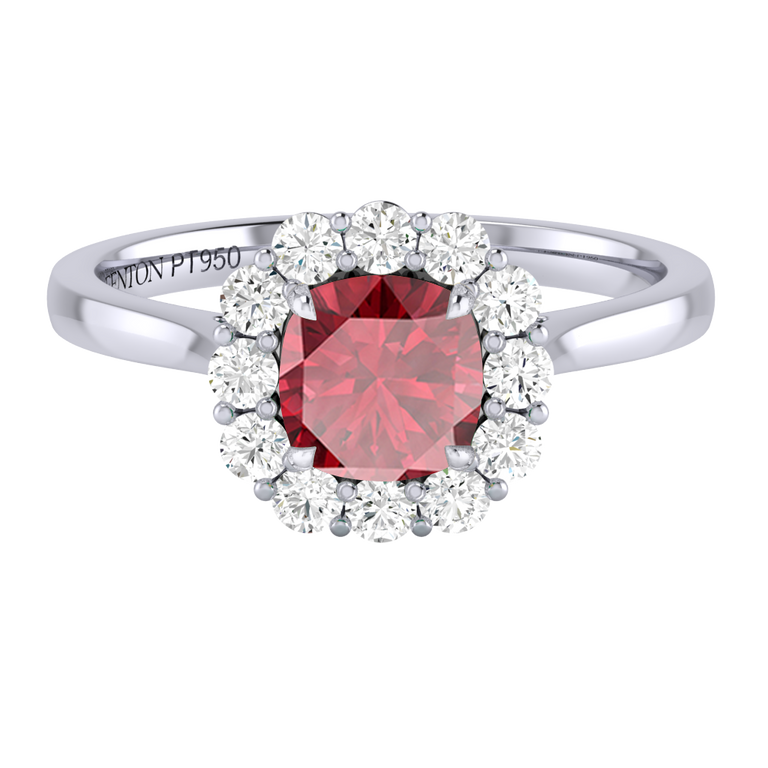 Mayfair Cushion Ruby Platinum Ring