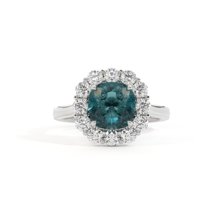 Mayfair Cushion Teal Sapphire Platinum Ring