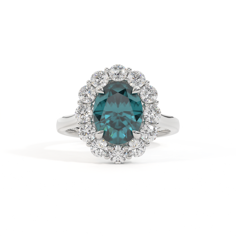 Mayfair Oval Teal Sapphire Platinum Ring