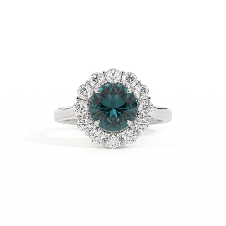 Mayfair Round Teal Sapphire Platinum Ring