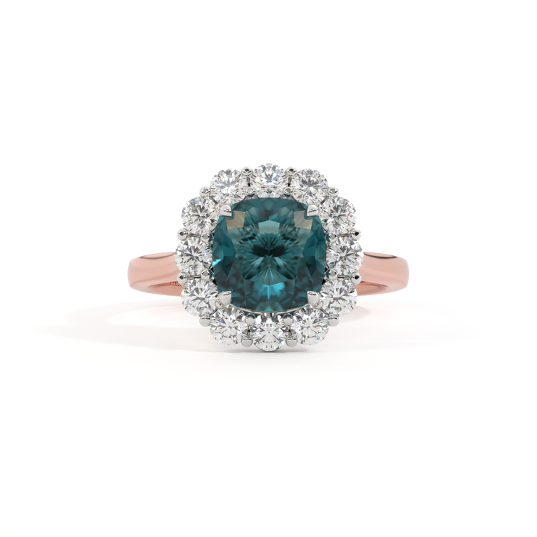 Mayfair Cushion Teal Sapphire 18K Rose Gold Ring