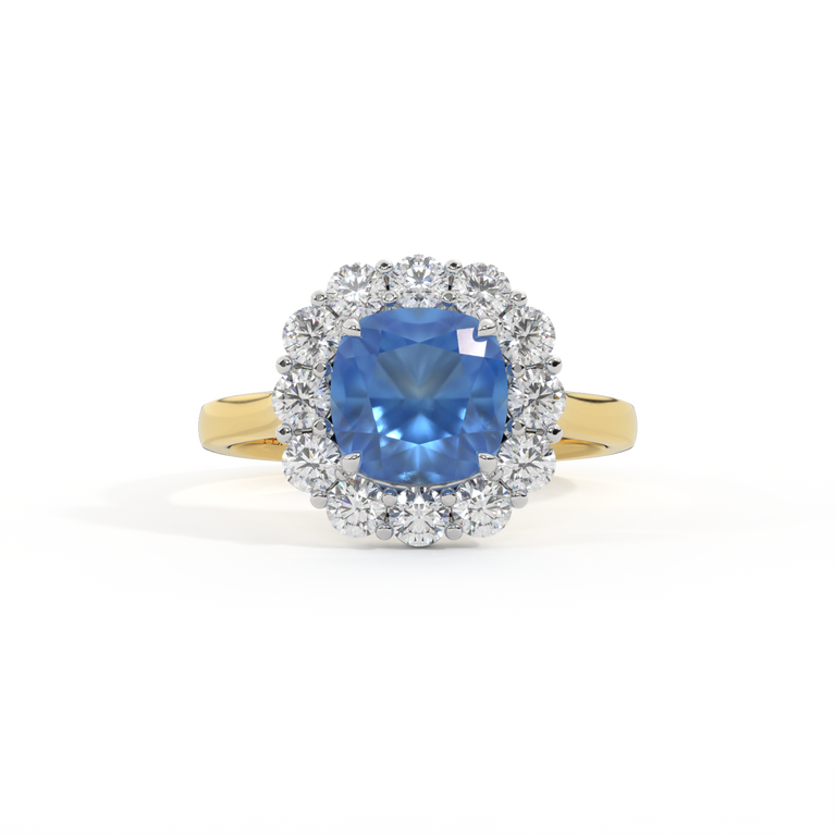 Treasure Box Mayfair Cushion Blue Sapphire 18K Yellow Gold Big