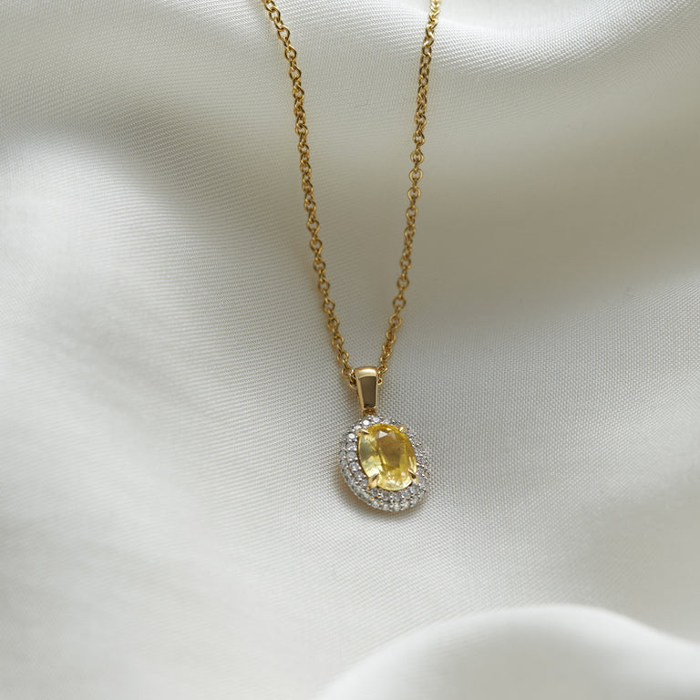 Yellow sapphire vintage pendant necklace