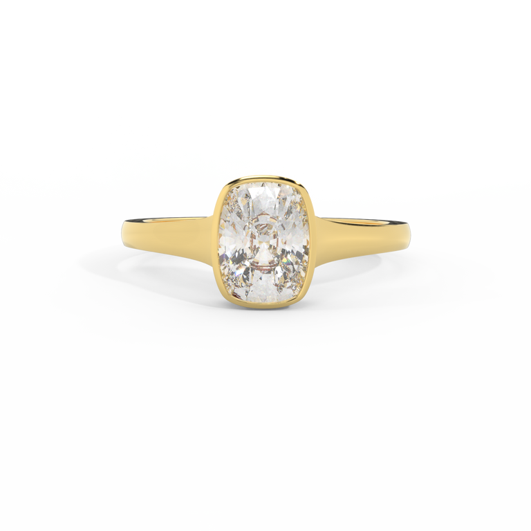 Deco Emerald Old Mine Cut Diamond 18K Yellow Gold Ring