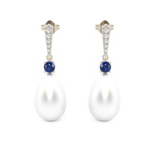 Treasure Box Classic Pearl and Blue Sapphire Drops 18k White Gold