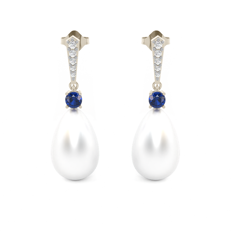 Treasure Box Classic Pearl and Blue Sapphire Drops 18k White Gold