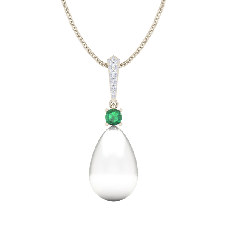 Classic Pearl and Emerald Drop Necklace