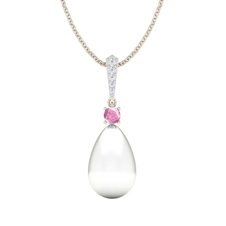 Classic Pearl and Pink Sapphire Drop Necklace