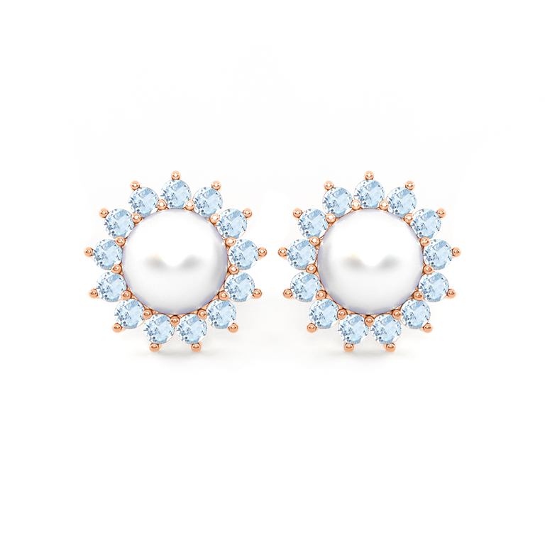 Classic Pearl and Aquamarine Studs
