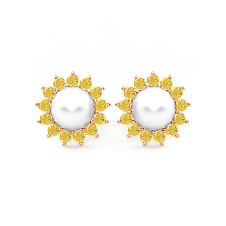 Classic Pearl and Yellow Sapphire Studs