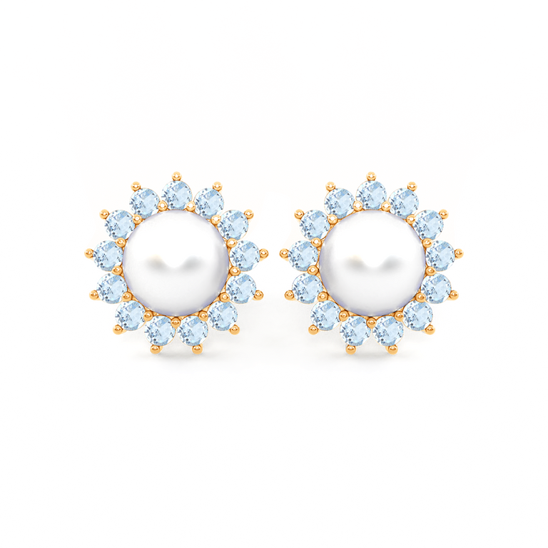 Treasure Box Classic Pearl and Aquamarine Studs