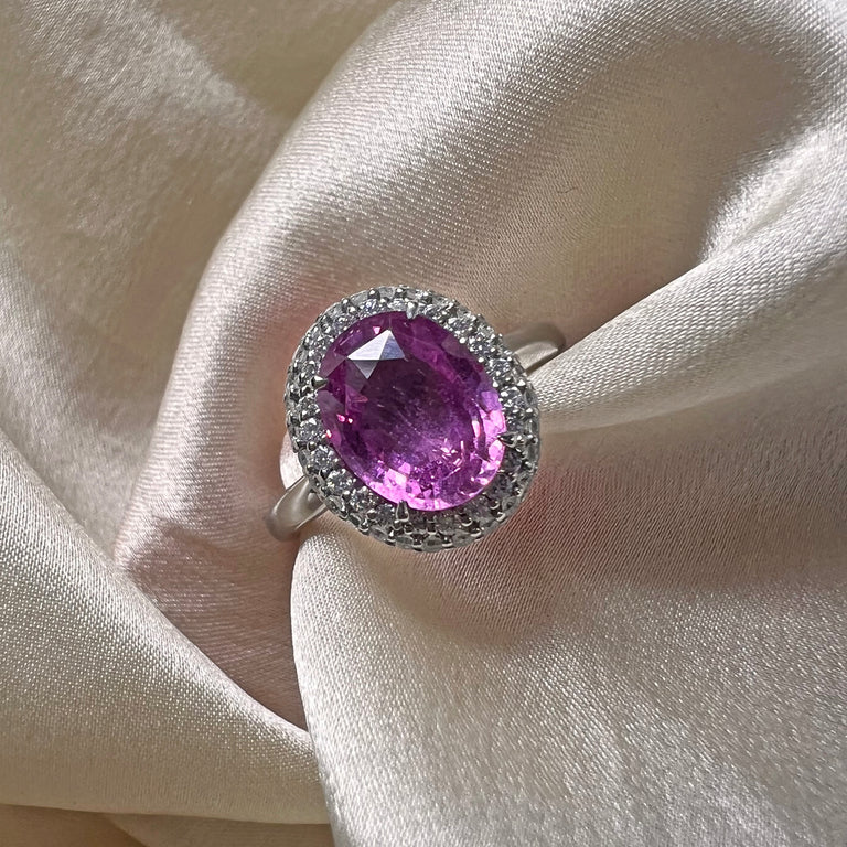 Private Sale Vintage Oval Pink Sapphire Platinum Big