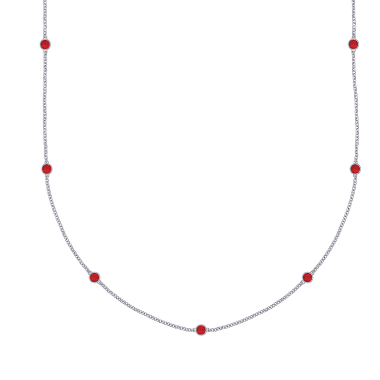 Seven Stone Bezel Ruby Necklace