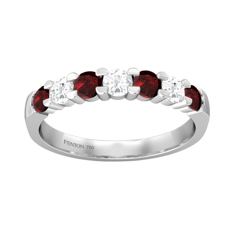 The Seven Stone Band Garnet 18K White Gold
