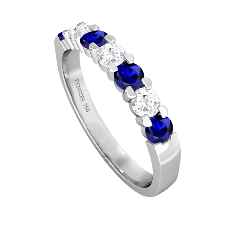 The Seven Stone, Blue Sapphire, 18K White Gold