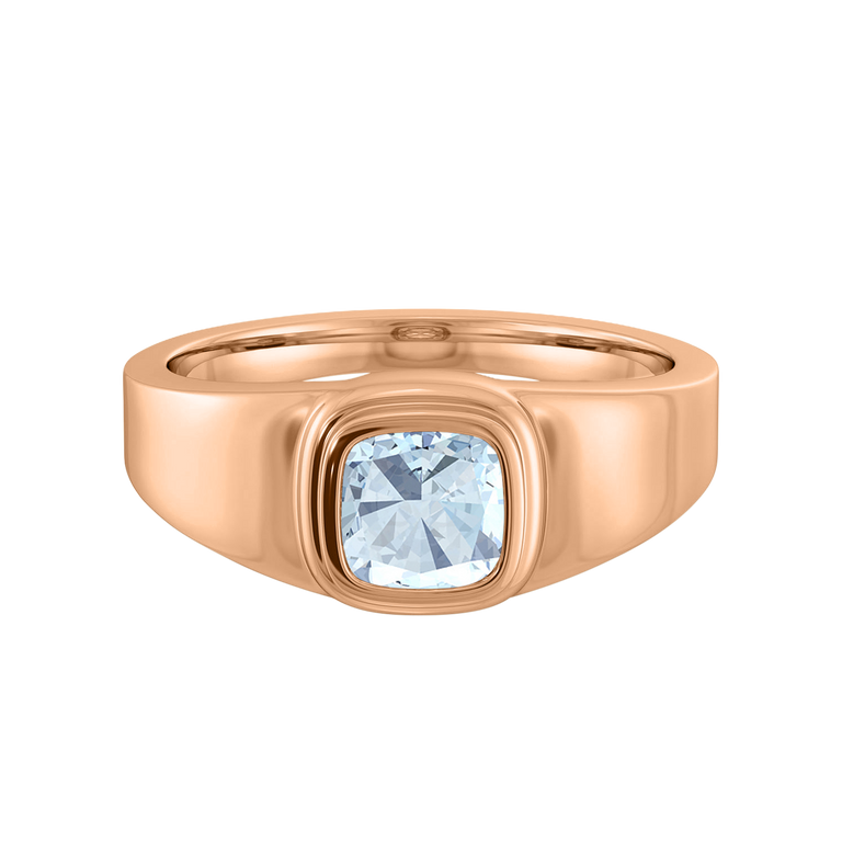 Signet Cushion Aquamarine 18K Rose Gold Ring