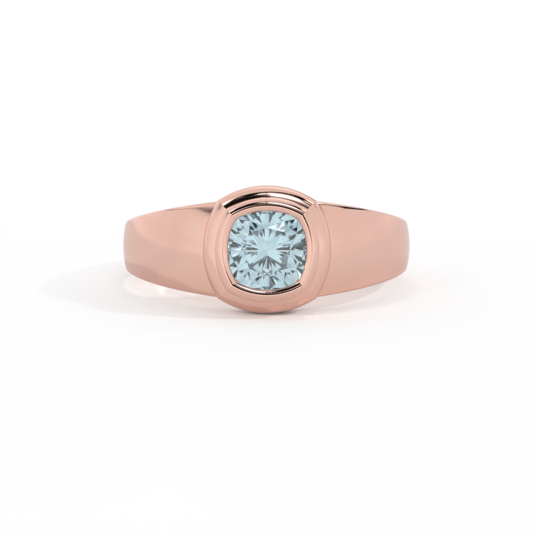 Signet Cushion Aquamarine 18K Rose Gold Ring