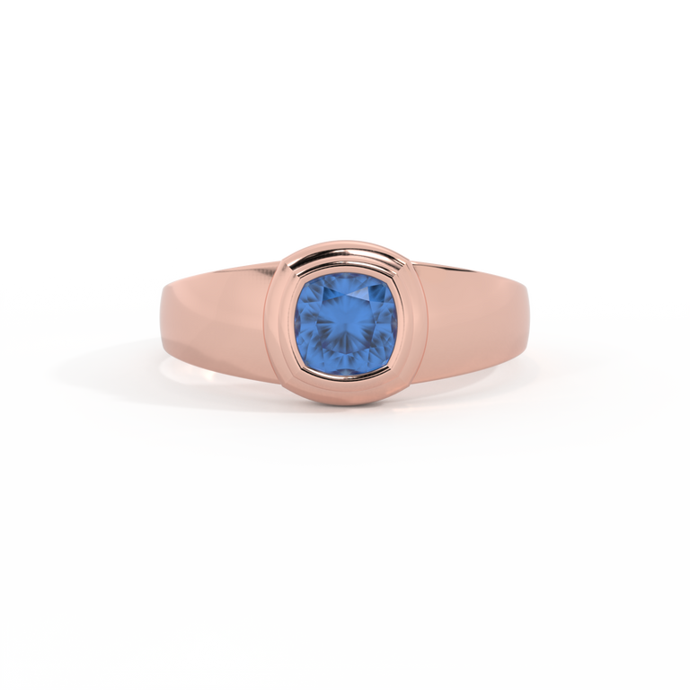 Signet Cushion Blue Sapphire 18K Rose Gold Ring