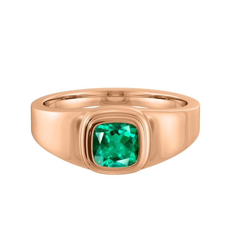 Signet Cushion Emerald 18K Rose Gold Ring