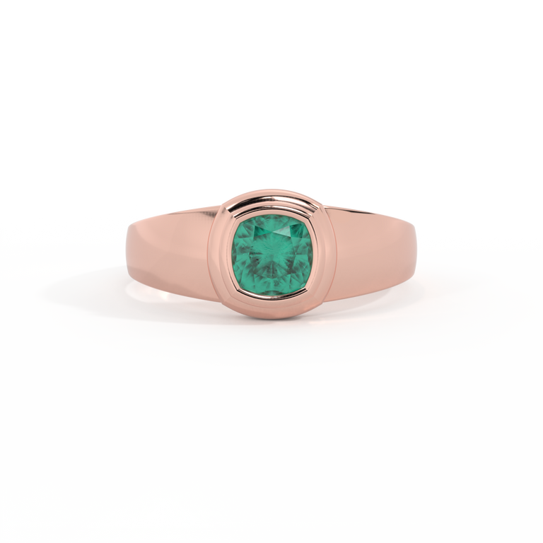 Signet Cushion Emerald 18K Rose Gold Ring