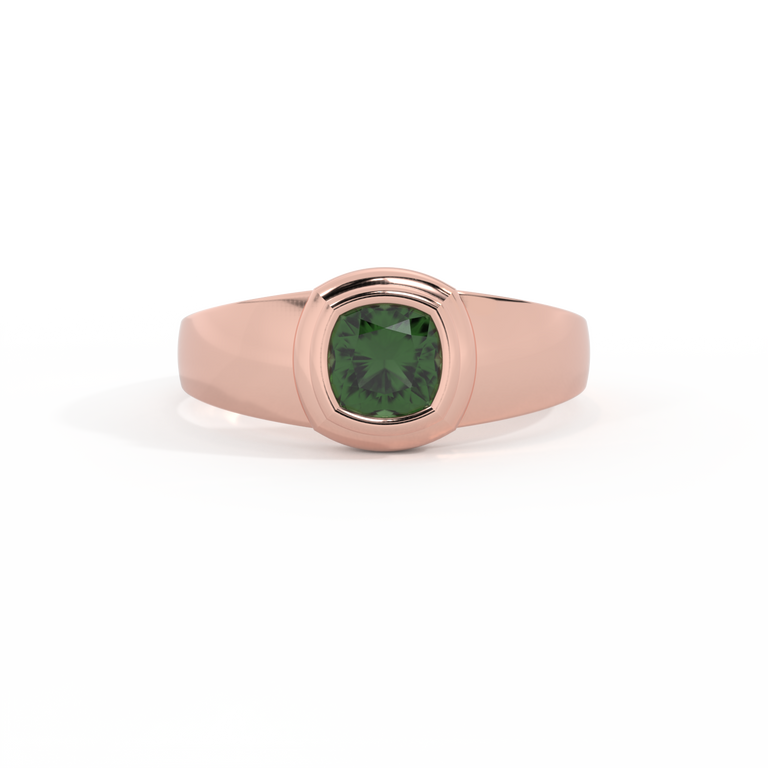 Signet Cushion Green Sapphire 18K Rose Gold Ring