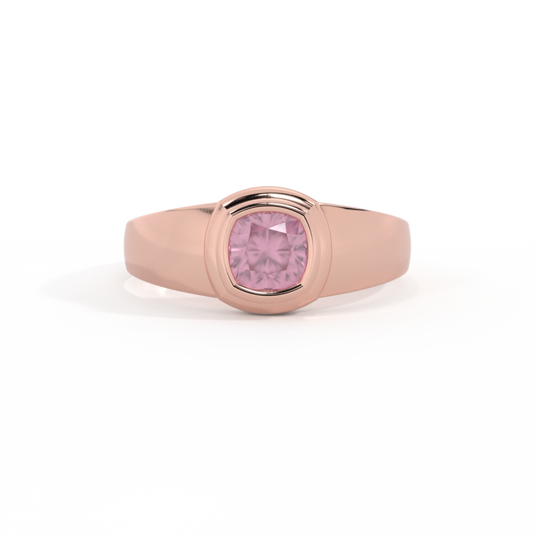 Signet Cushion Pink Sapphire 18K Rose Gold Ring