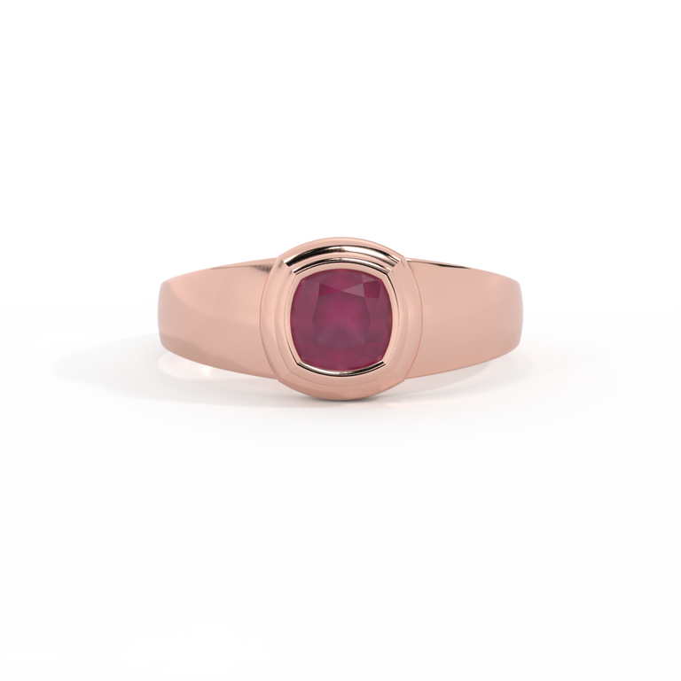 Signet Cushion Ruby 18K Rose Gold Ring