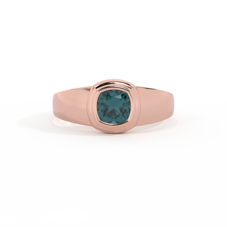 Signet Cushion Teal Sapphire 18K Rose Gold Ring