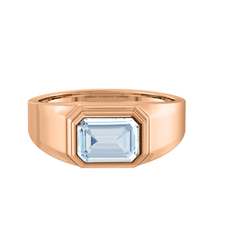 Signet Emerald Aquamarine 18K Rose Gold Ring