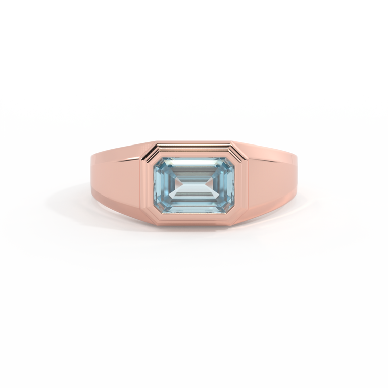 Signet Emerald Aquamarine 18K Rose Gold Ring
