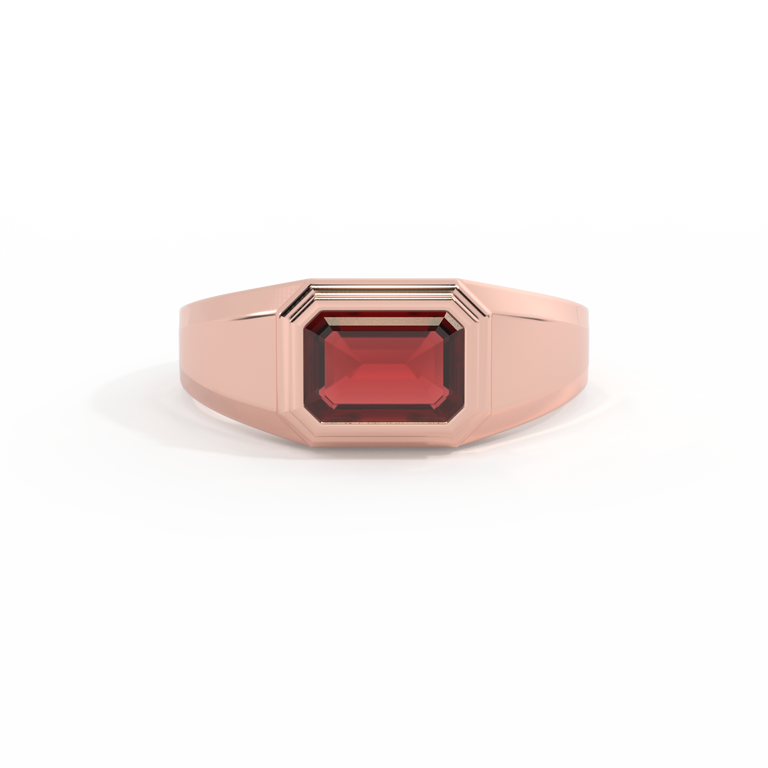 Signet Emerald Garnet 18K Rose Gold Ring