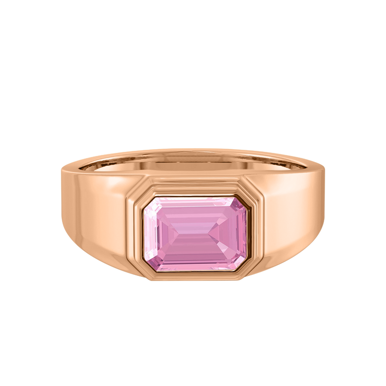 Signet Emerald Pink Sapphire 18K Rose Gold Ring