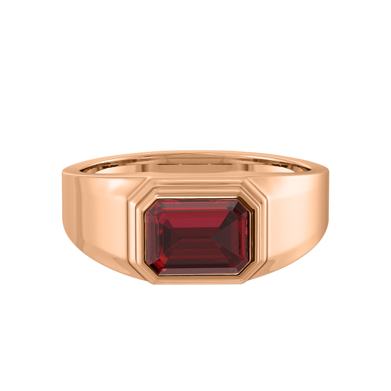 Signet Emerald Ruby 18K Rose Gold Ring