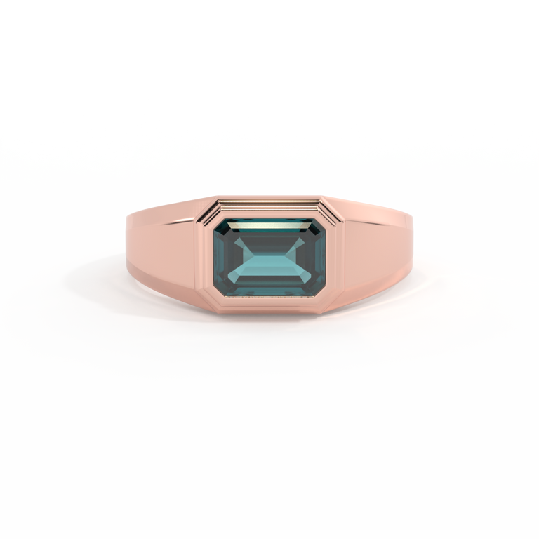 Signet Emerald Teal Sapphire 18K Rose Gold Ring