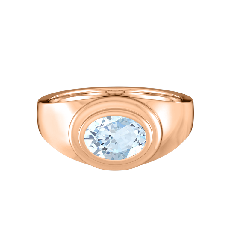 Signet Oval Aquamarine 18K Rose Gold Ring