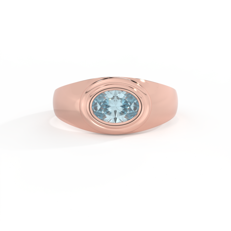 Signet Oval Aquamarine 18K Rose Gold Ring