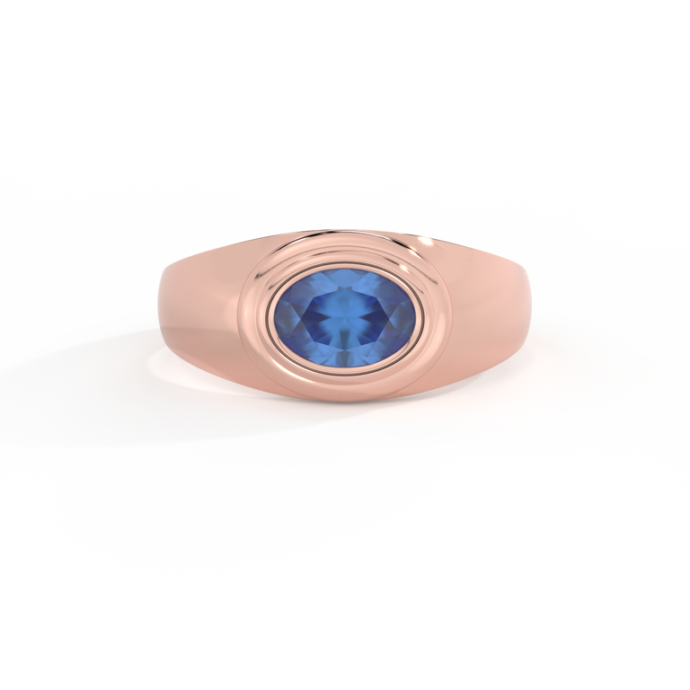 Signet Oval Blue Sapphire 18K Rose Gold Ring