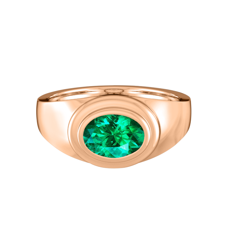 Signet Oval Emerald 18K Rose Gold Ring