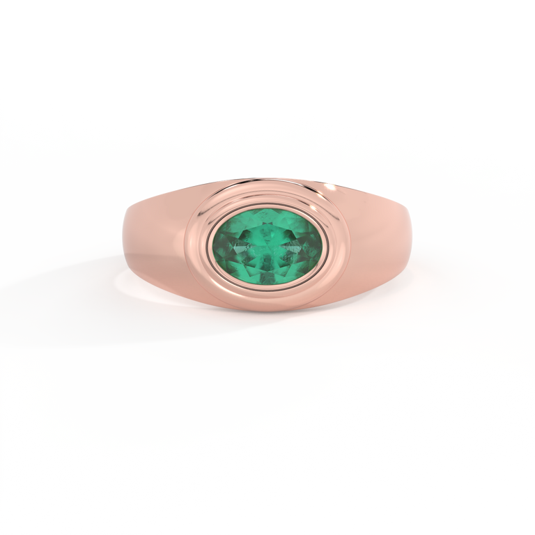 Signet Oval Emerald 18K Rose Gold Ring